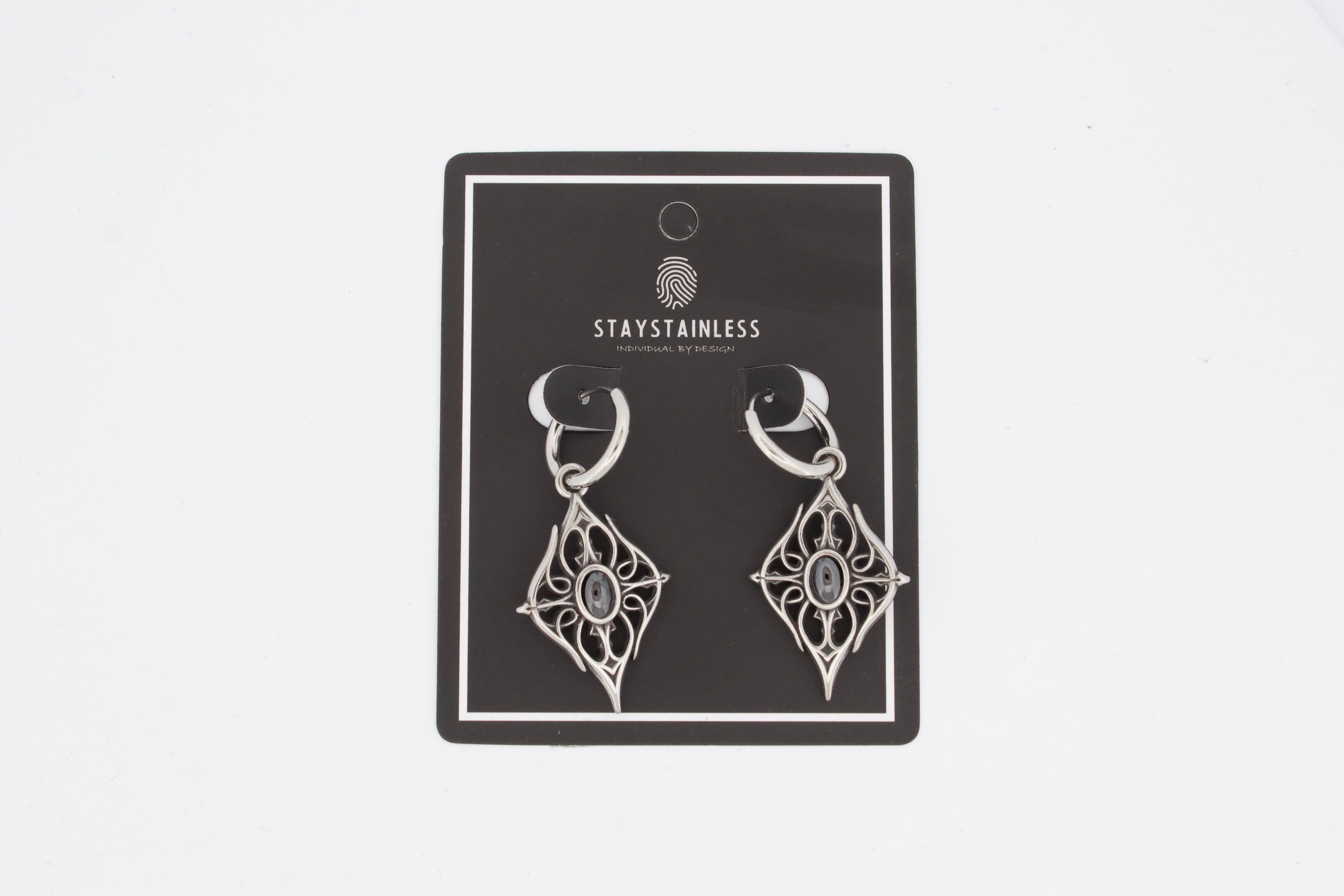 GOTHIC BLACK STONE HOOP EARRINGS