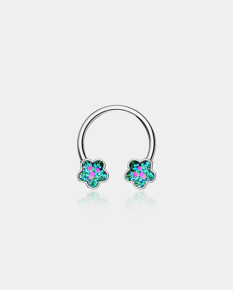 GLITTER FLOWER HORSESHOE SEPTUM RING