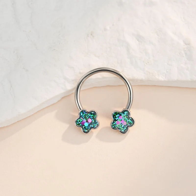 GLITTER FLOWER HORSESHOE SEPTUM RING