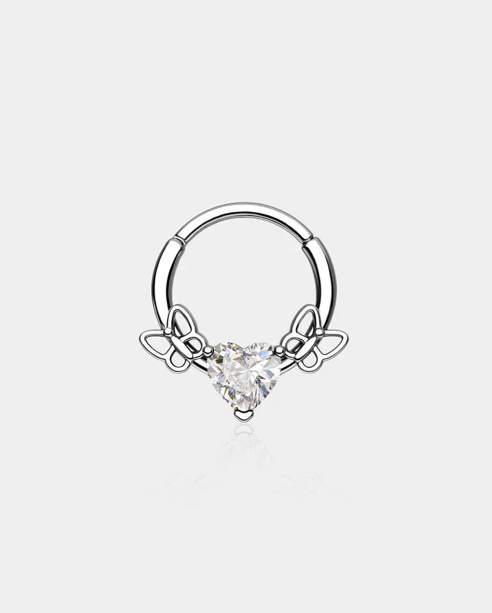 BUTTERFLIES FILIGREE CLEAR HEART CZ SEPTUM RING