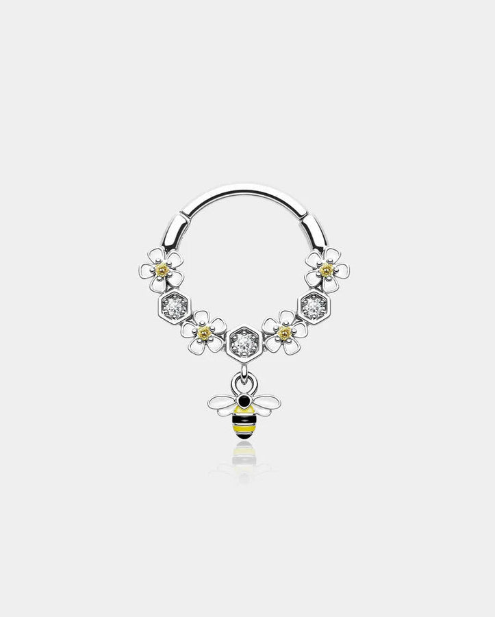 BEE AND FLOWER DANGLE SEGMENT SEPTUM RINGS
