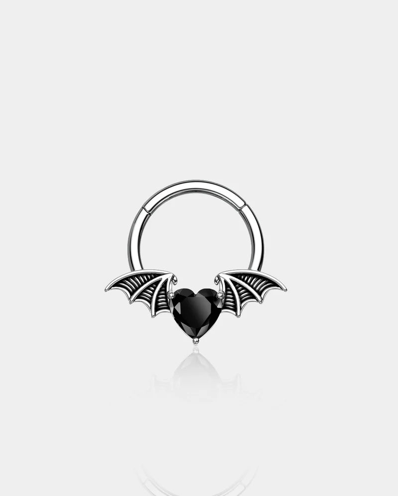 BLACK CZ HEART WING DAITH SEPTUM RING