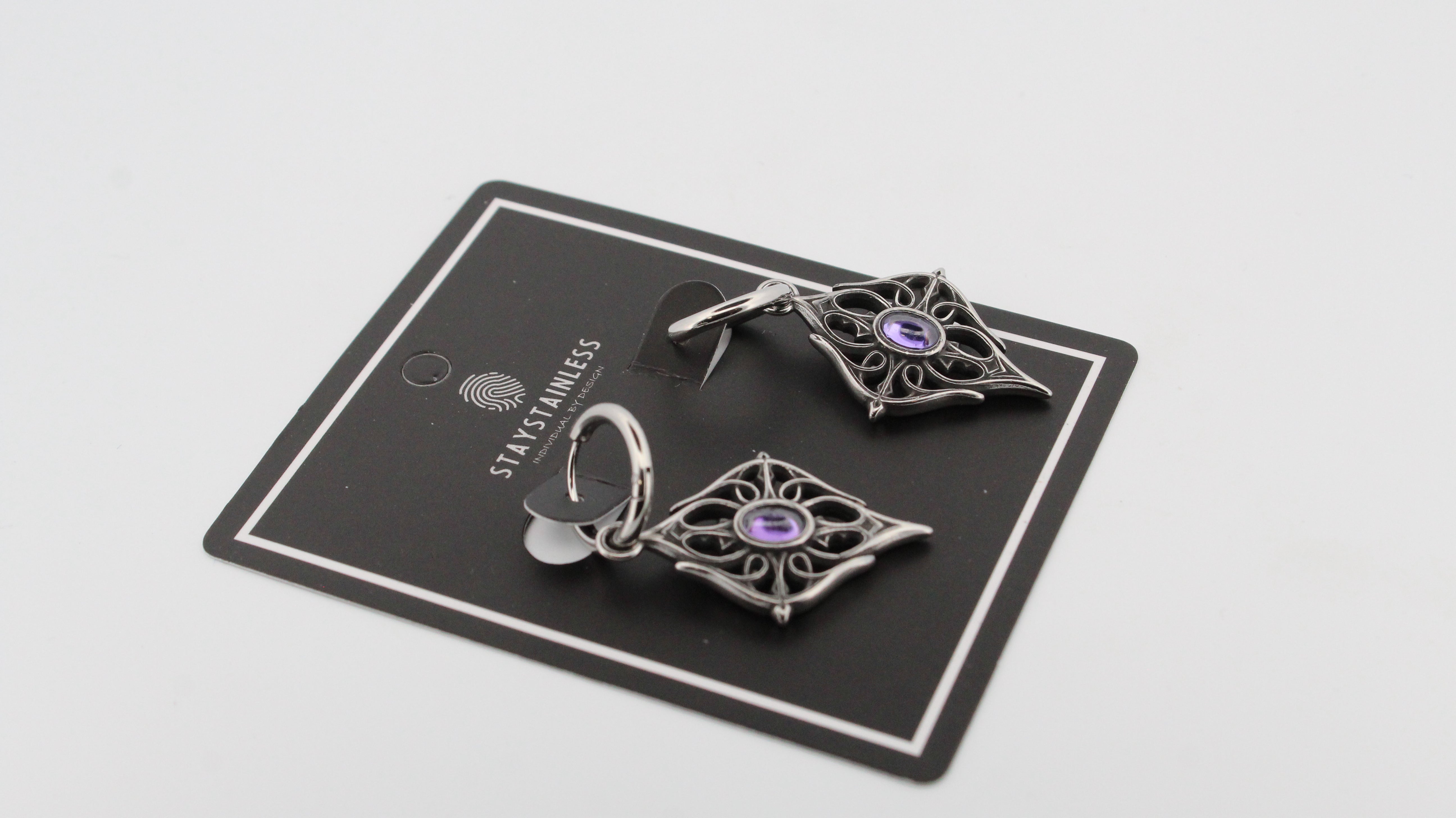 GOTHIC PURPLE STONE HOOP EARRINGS
