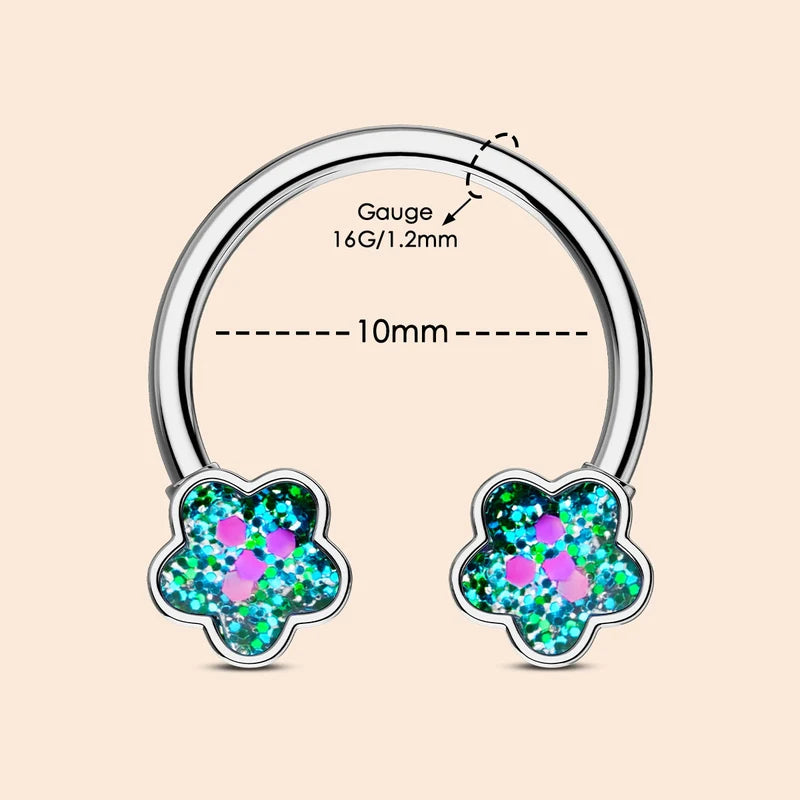 GLITTER FLOWER HORSESHOE SEPTUM RING