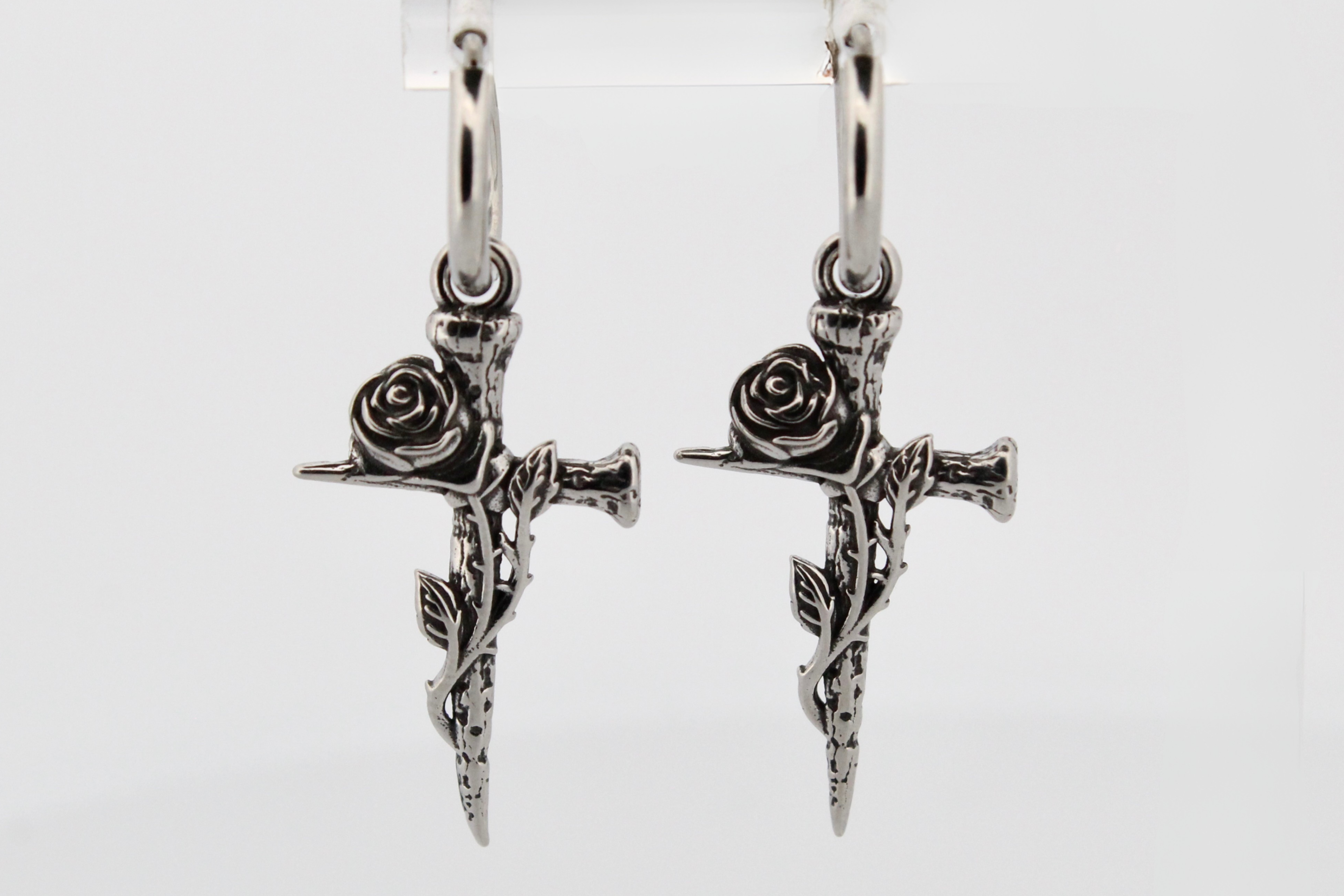 CROSS AND ROSE HOOP EARRINGS