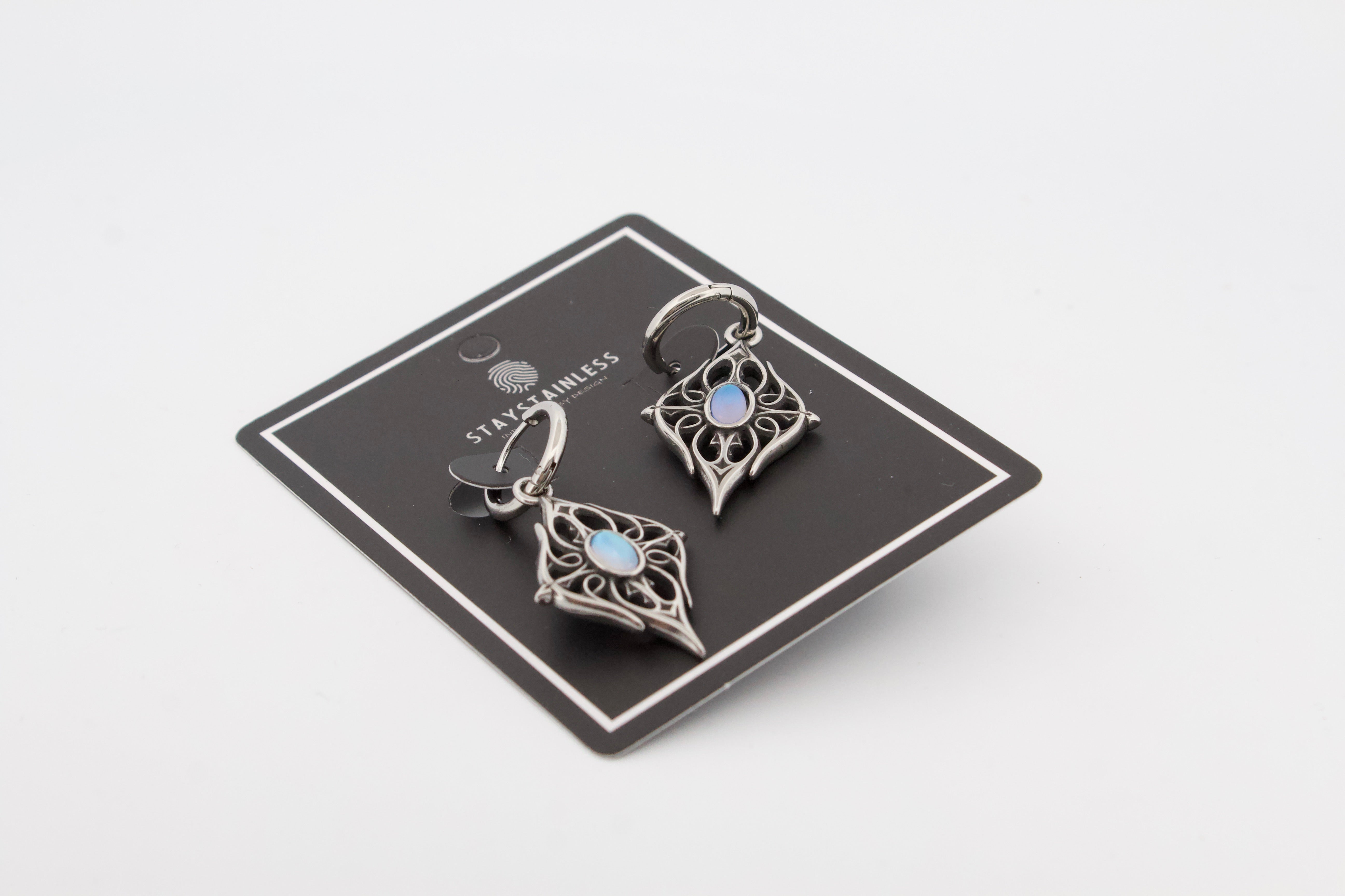 GOTHIC BLUE STONE HOOP EARRINGS