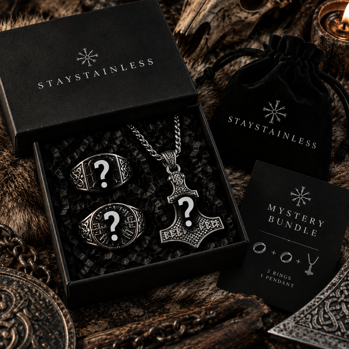 NORDIC MYSTERY BUNDLE - 2 RINGS & 1 PENDANT WITH CHAIN