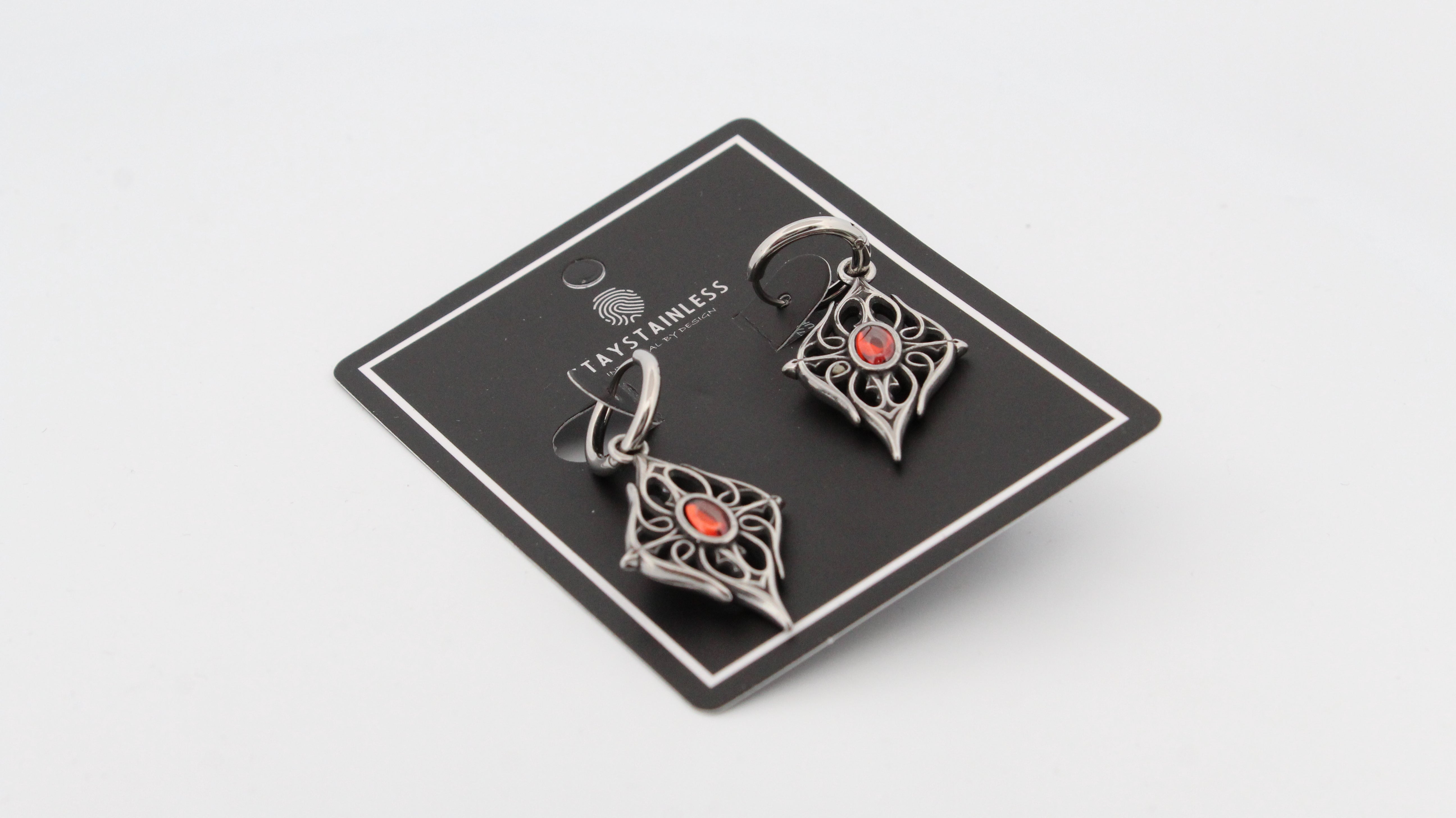 GOTHIC RED STONE HOOP EARRINGS