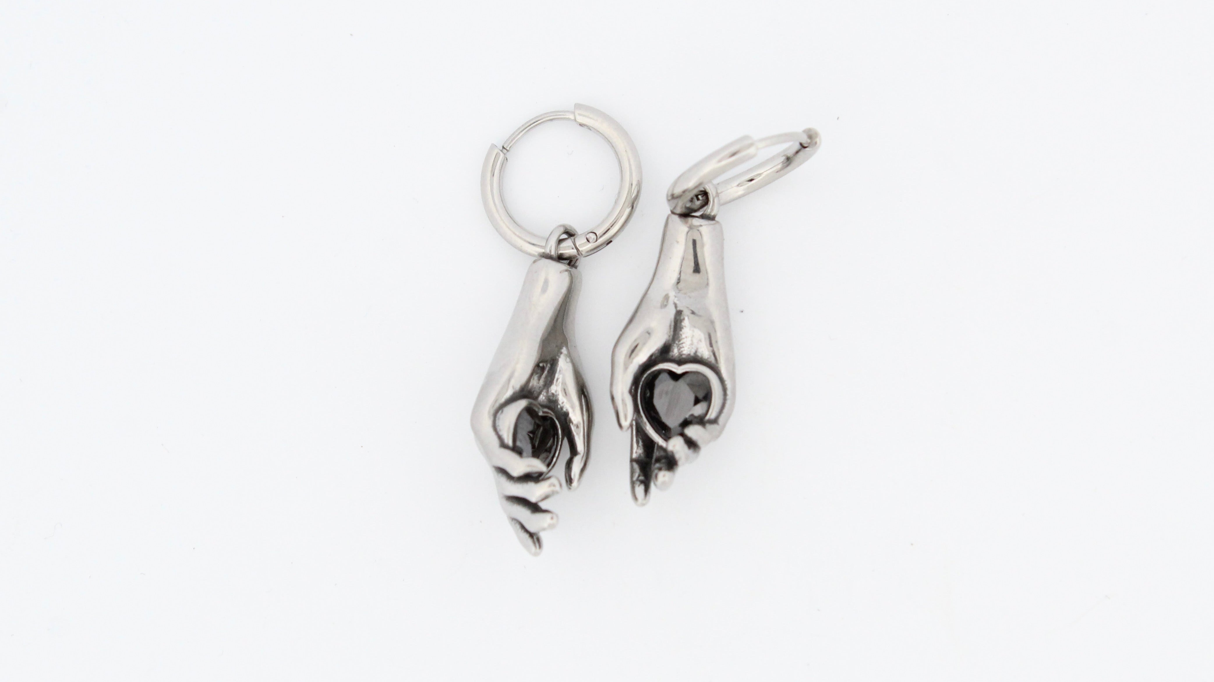 CAPTURED BLACK HEART HOOP EARRINGS