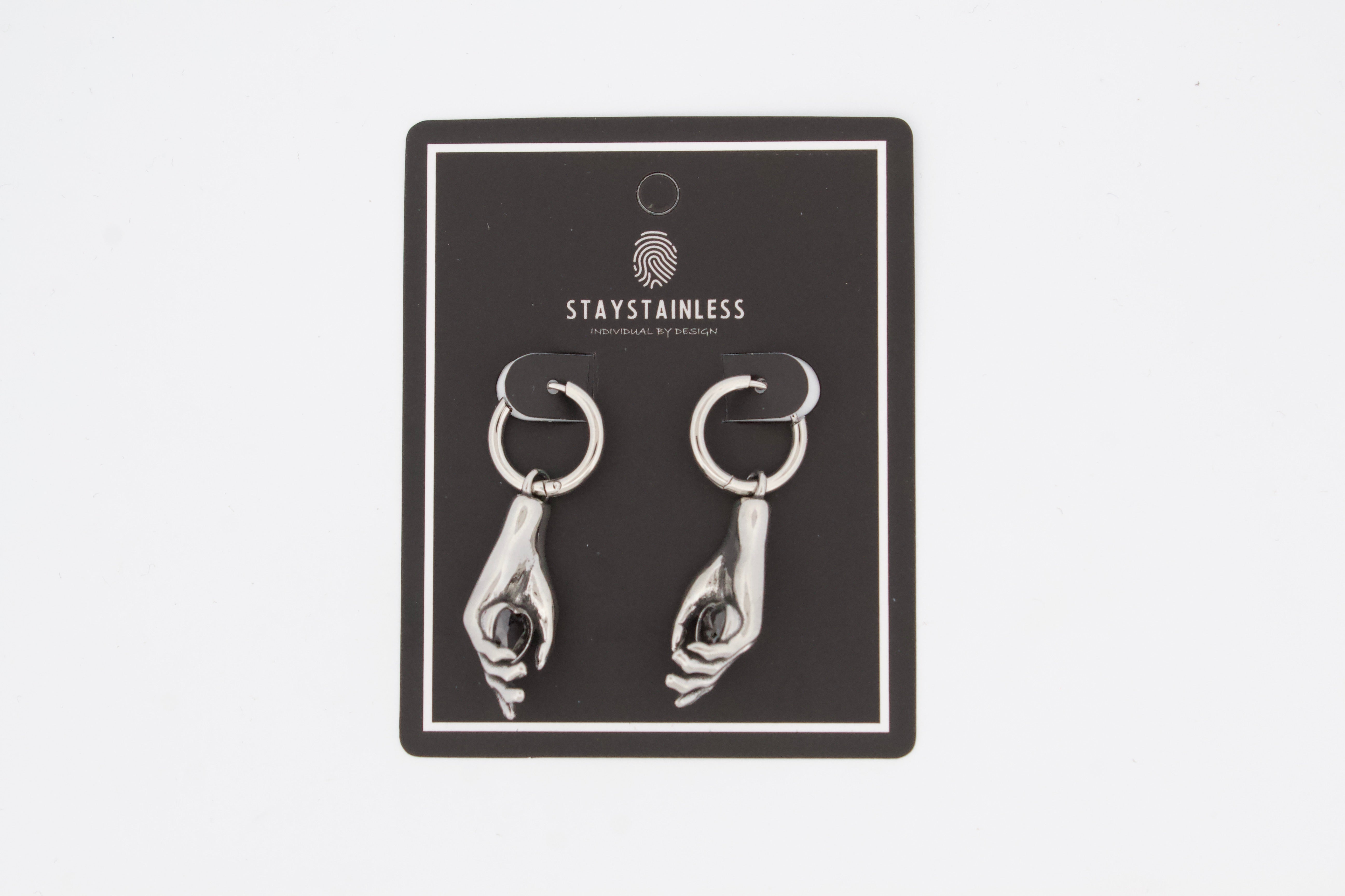 CAPTURED BLACK HEART HOOP EARRINGS