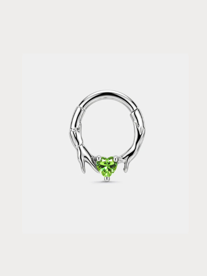 HAND-LINKED GREEN HEART SEPTUM RING