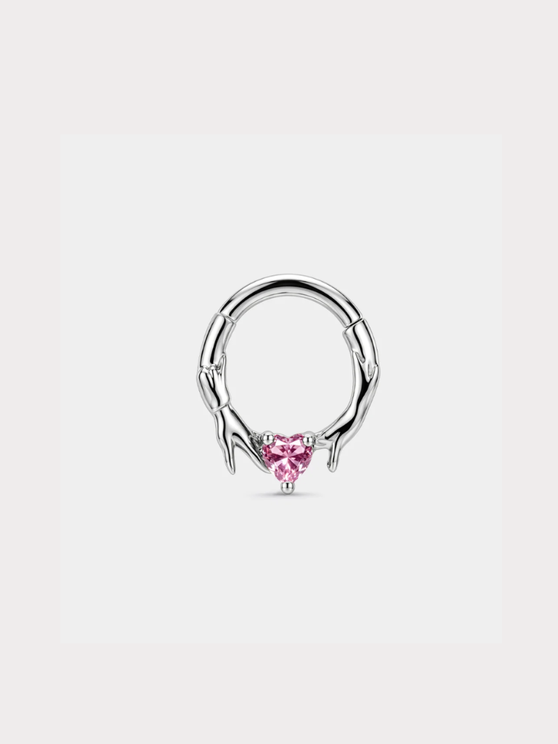 HAND-LINKED PINK HEART SEPTUM RING