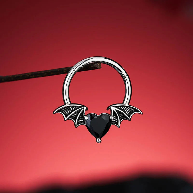 BLACK CZ HEART WING DAITH SEPTUM RING