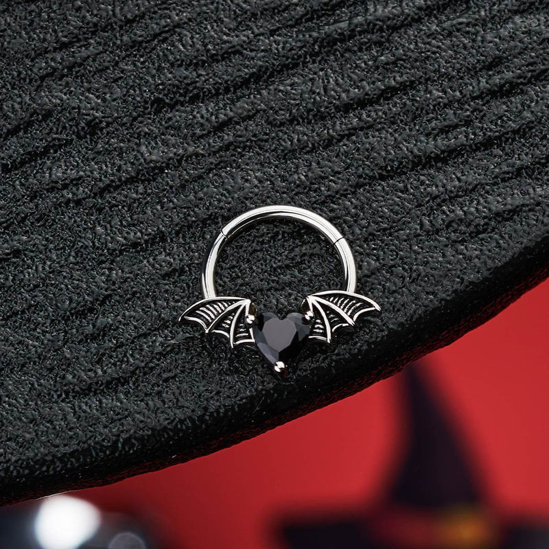 BLACK CZ HEART WING SEPTUM RING