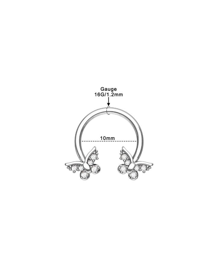BUTTERFLY CLEAR CZ HORSESHOE SEPTUM RING