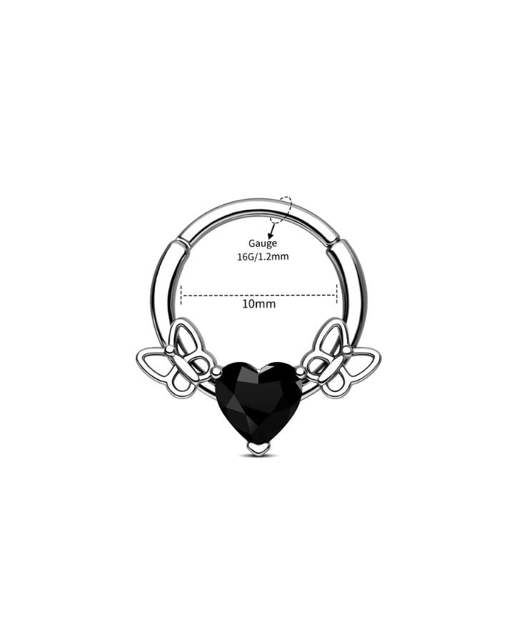 BUTTERFLIES FILIGREE BLACK HEART CZ SEPTUM RING
