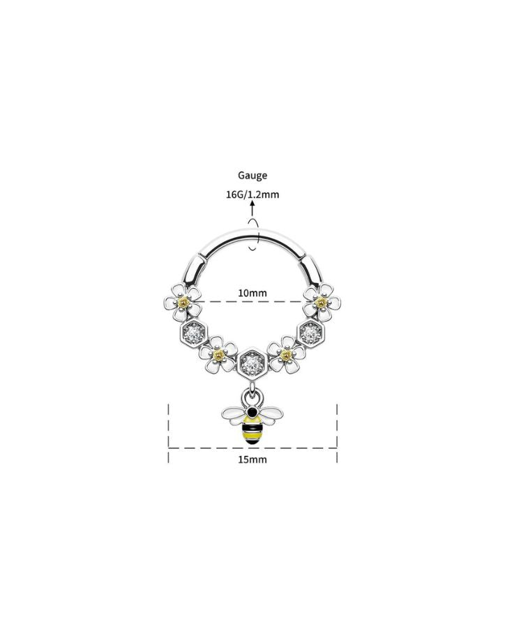 BEE AND FLOWER DANGLE SEGMENT SEPTUM RINGS