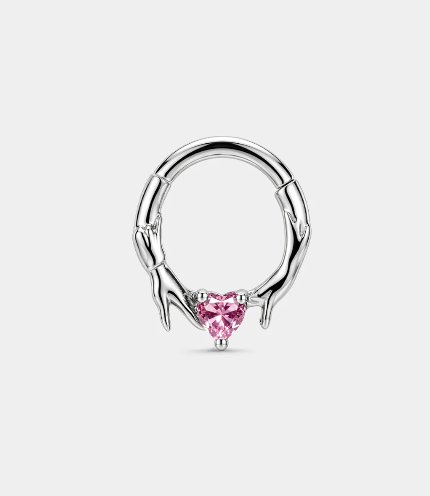 HAND-LINKED PINK HEART SEPTUM RING